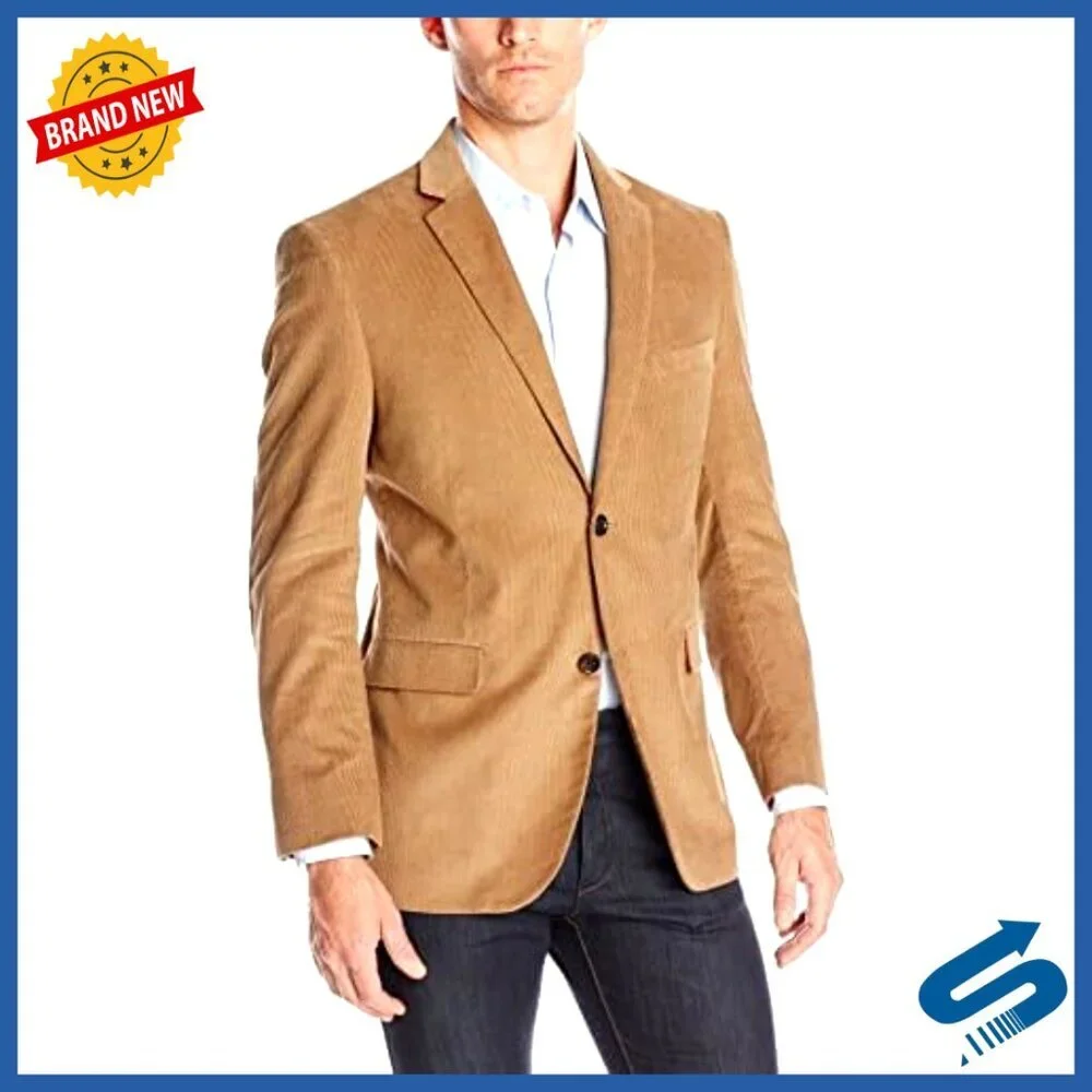 Modern Fit Corduroy Sport Coat with Notch Collar and Pockets